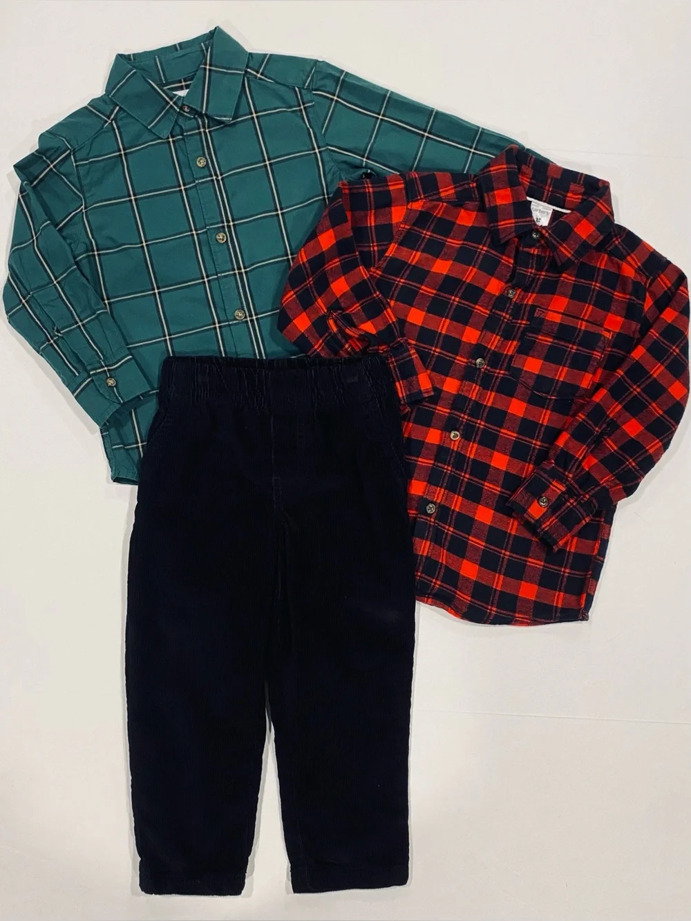 Carter’s Boys 3-Piece Green Red Black Plaid and Corduroy Pant Set 3T